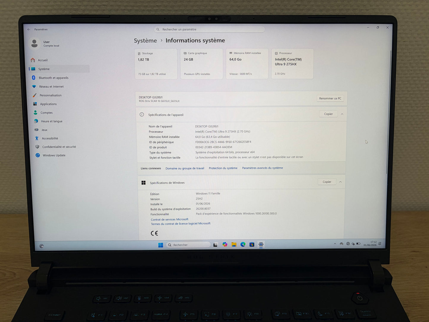 ASUS ROG Strix SCAR 16 2025 - RTX 5090 - Ultra 9 - 64 Go - 2 To